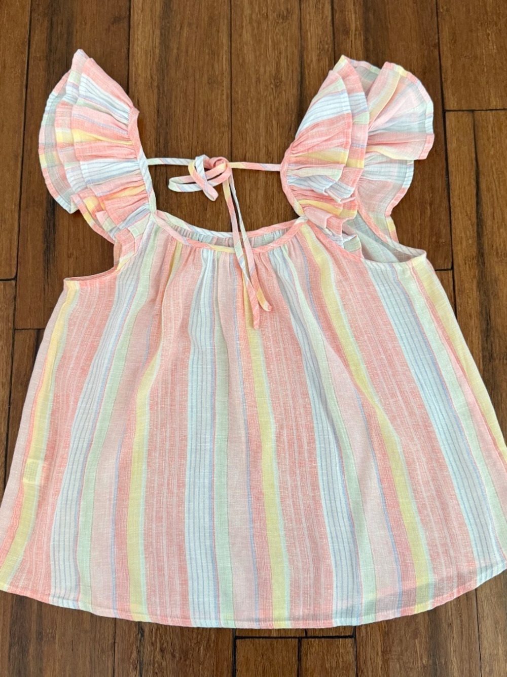 Women's Medium MINE Striped Flowy Flutter Sleeve Tie Back Top - NWOT